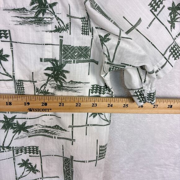 Quiksilver Waterman Hawaiian Camp Shirt Mens XXL White Green Palm AOP Tiki Aloha - Picture 4 of 9